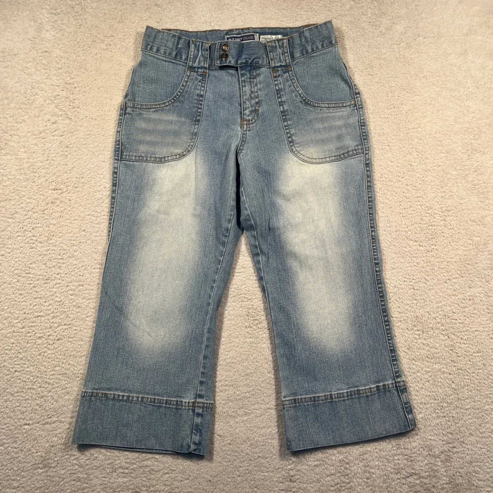 Vintage Y2K Old Navy Blue Jeans Capri Stretch Denim Girl's Size 14 2002 Wide Leg